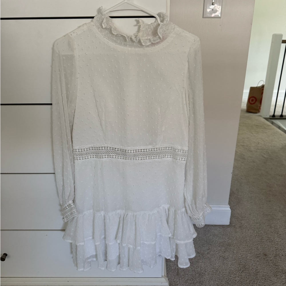 White Long Sleeve Dress with Ruffle Details